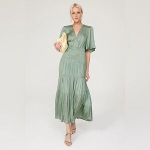 MAJE sage green satin flowy Vneck dress PERFECT for summer wedding season NEW